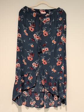 Floral Green Blue Maxi Skirt with Tassel Tie